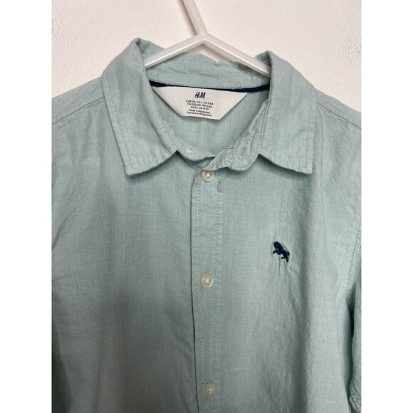 H&M Size 6 Button Up Woven Shirt Mint Green Long Sleeve Cotton Minimalist - Picture 9 of 9